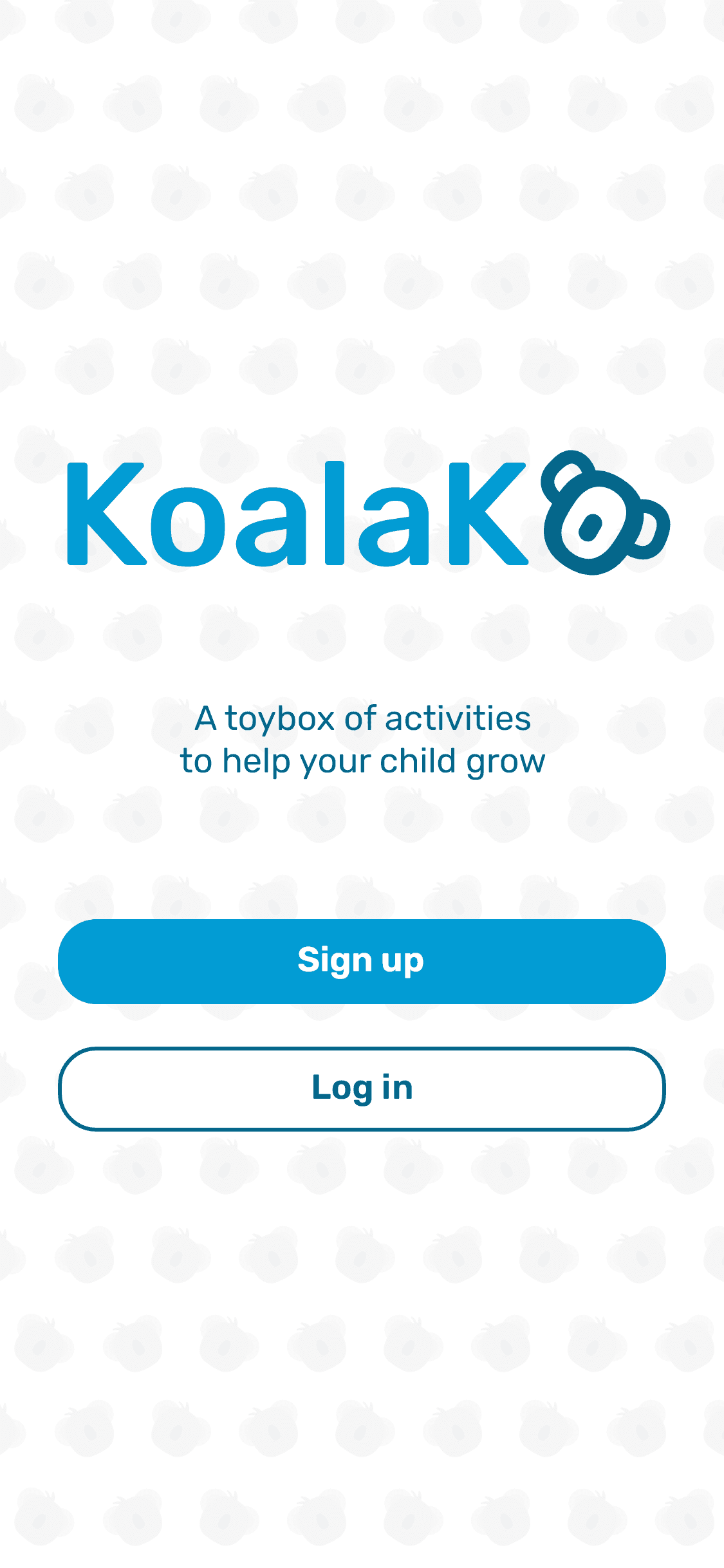 A screenshot of the KoalaKo login screen, showing the ability to either sign in with an existing account or create a new account