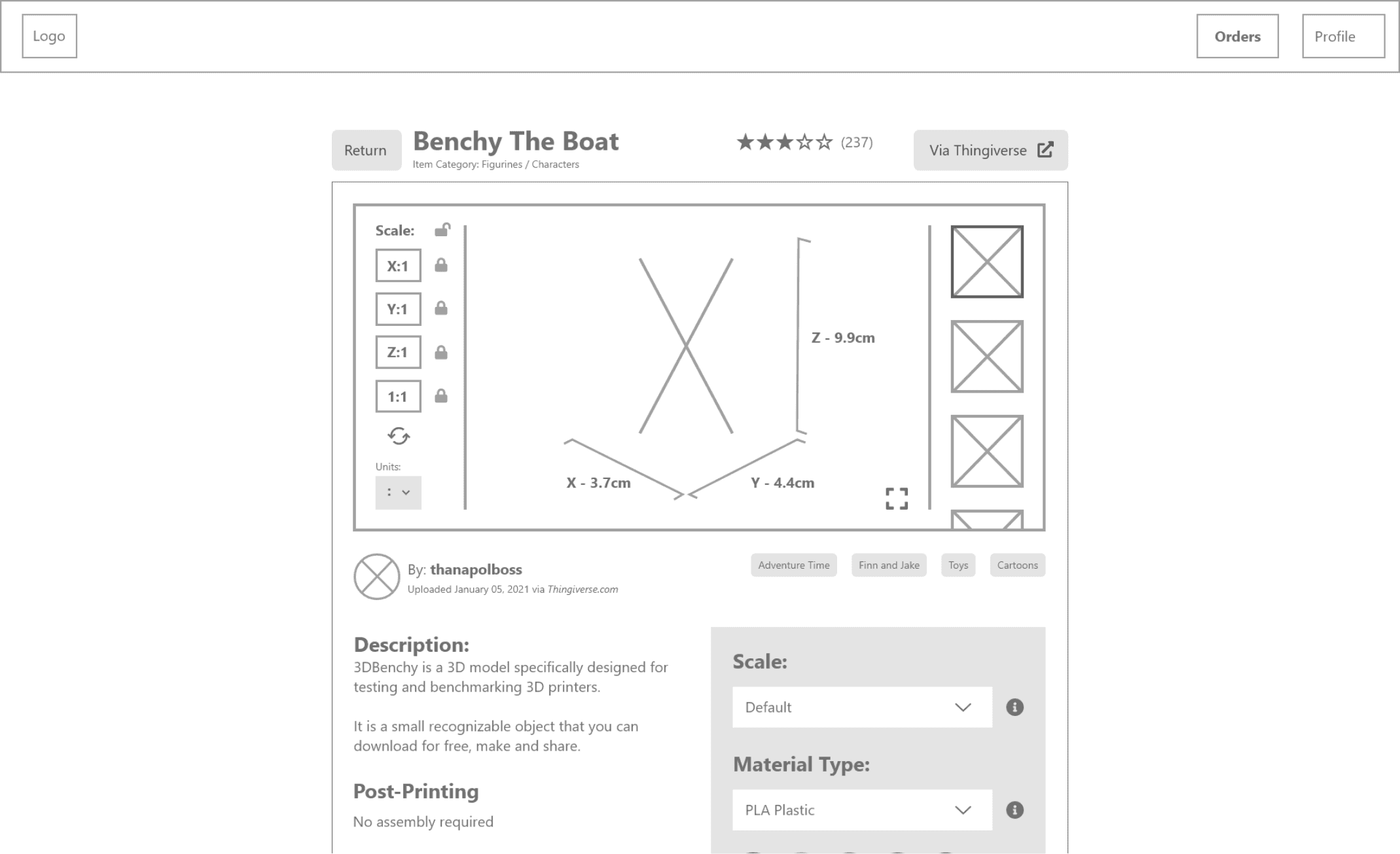 A low fidelity prototype of the checkout page