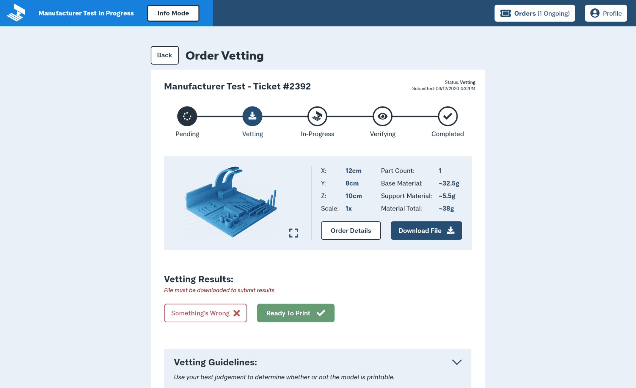 A high fidelity prototype of the file checking page