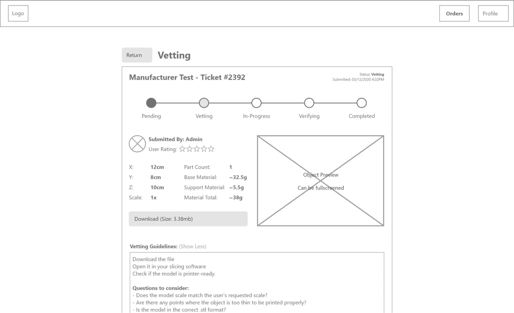A low fidelity prototype of the file checking page